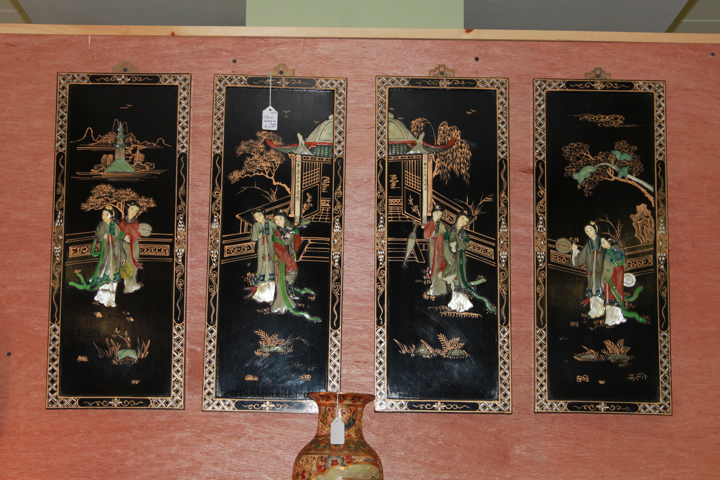 4 Asian Lacquered Panels